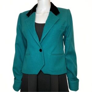 VTG 90s Herman Geist Teal Embroidered Blazer Womens SZ 10 Dark Academia Preppy